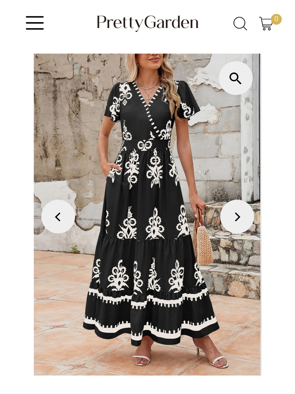 NWT Prettygarden Women’s Medium V Neck Boho Maxi Dress Flowy Aline Tiered Black